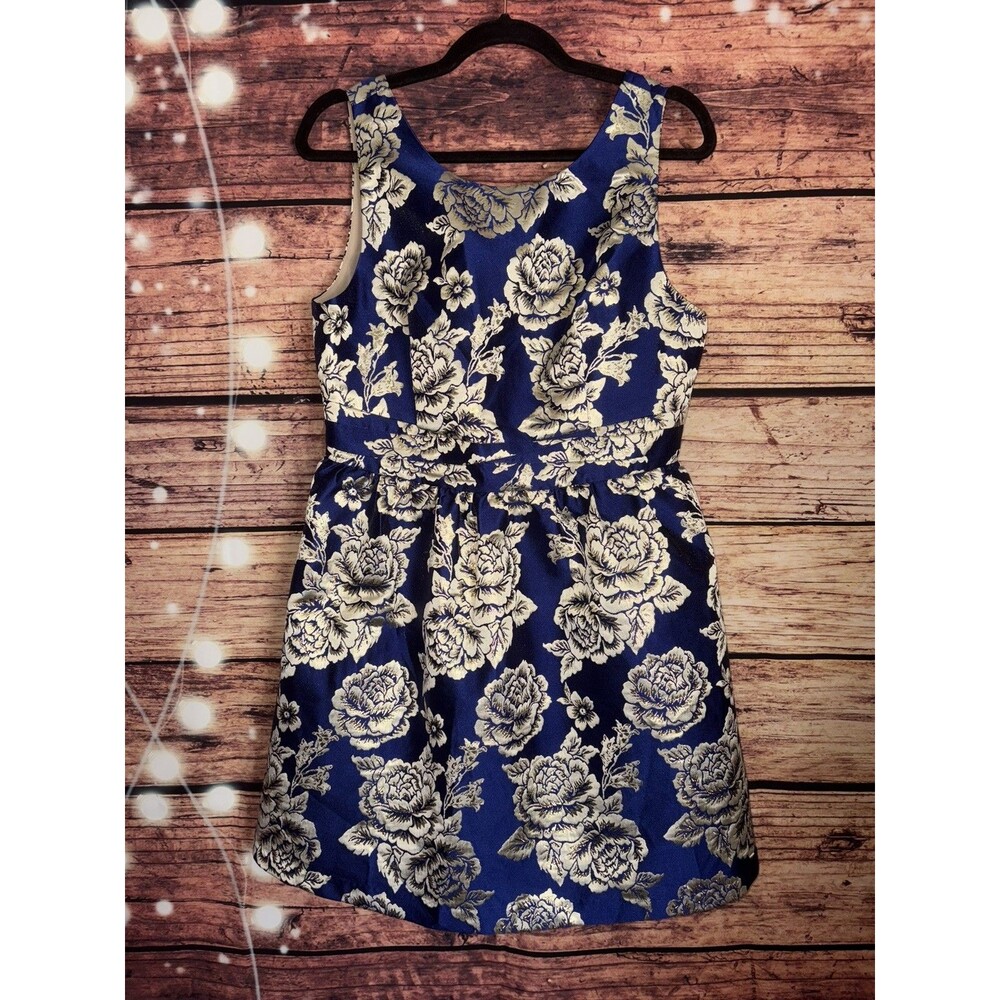 Ark & co dress Women’s size large royal blue and gold brocade holiday party